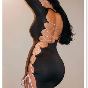 Fashion Nova Black Long Sleeve Mini Dress Lace Up